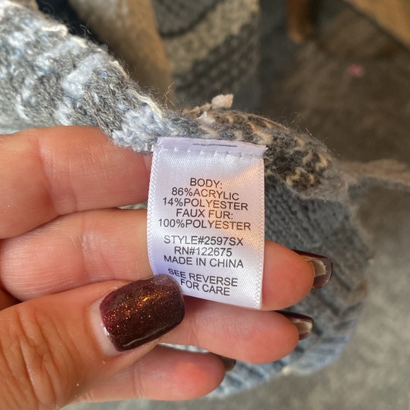 Lety & Me Helsa Stitch Fix Blue Gray Cream Sherpa hooded open front cardigan M - Picture 3 of 7